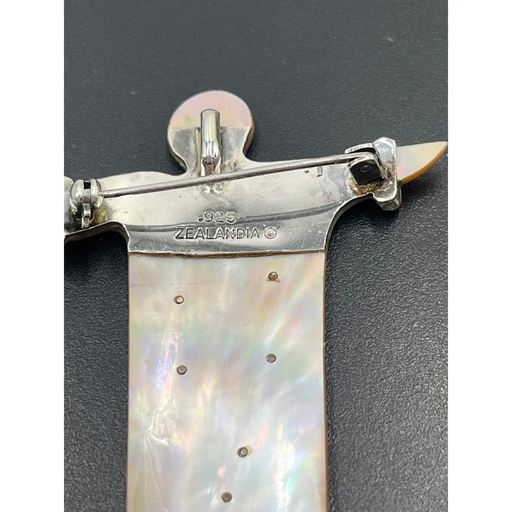 Zealandia Sterling Mother of Pearl Figural Convertible Tribal Man Pendant/Brooch
